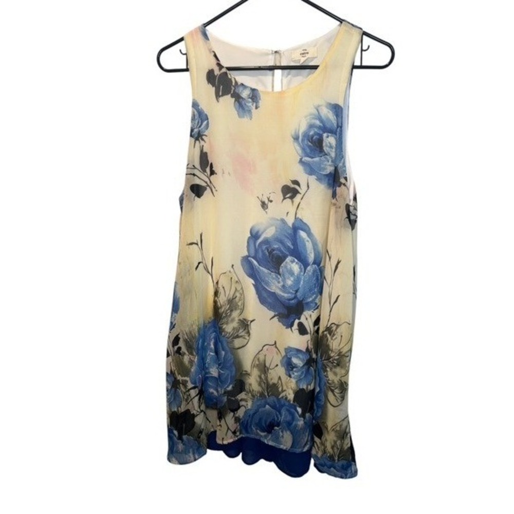 Entro Blue Floral Rose Chiffon Sleeveless Keyhole Back Tank Dress Large